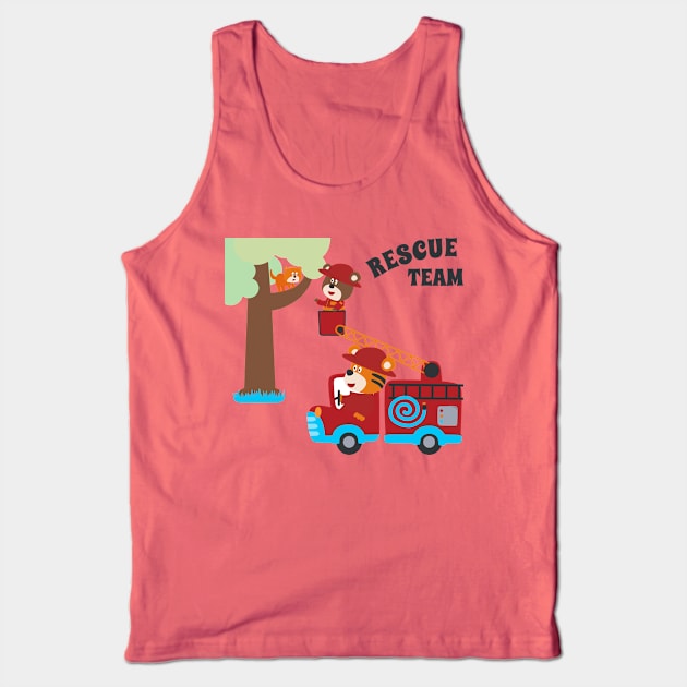 Fire rescue car with funny firefighter Tank Top by KIDS APPAREL